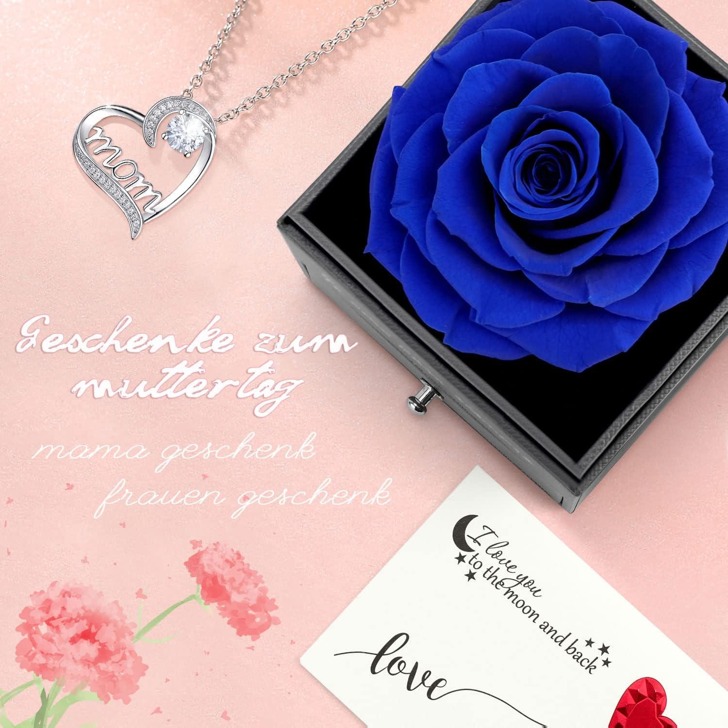 Muttertag Geschenk: Ewige Rose & Halskette Set Blau