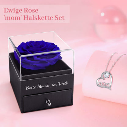Ewige Rose Mama Geschenk mit Halskette - Blau