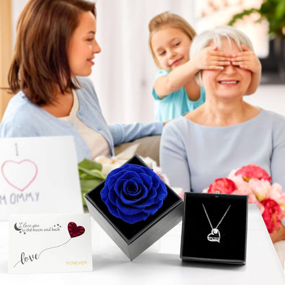 Muttertag Geschenk: Ewige Rose mit Halskette Blau für Mama