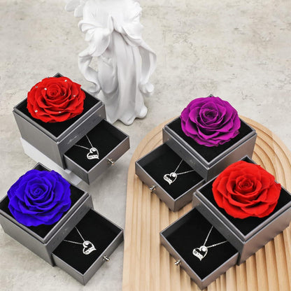 Muttertag Geschenk: Ewige Rose mit Halskette Blau für Mama