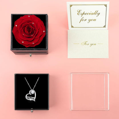 Ewige Rose Geschenk für Mama Echte Rose Mom Halskette 925 Silber Rot