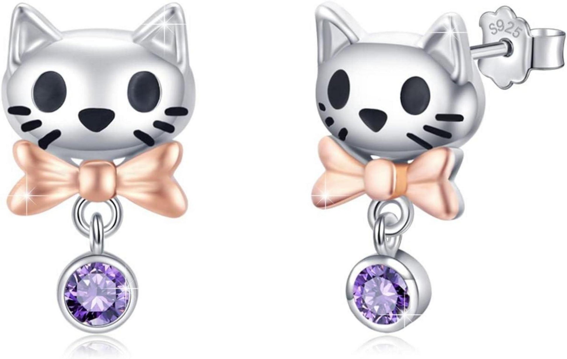 925 Sterling Silber Katzen Ohrstecker Kristall Geschenke Damen