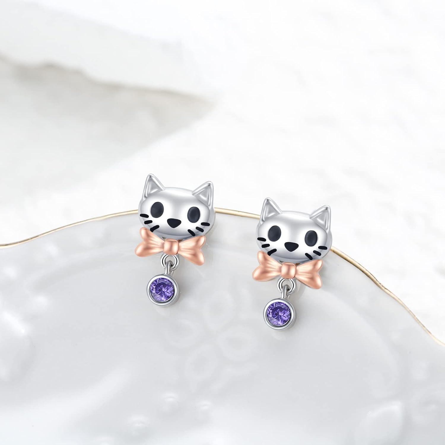925 Sterling Silber Katzen Ohrstecker lila Zirkon Damen Geschenke