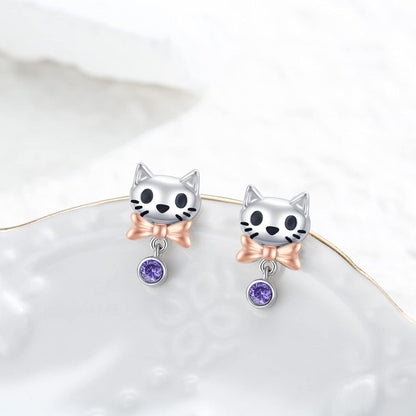 925 Sterling Silber Katzen Ohrstecker lila Zirkon Damen Geschenke