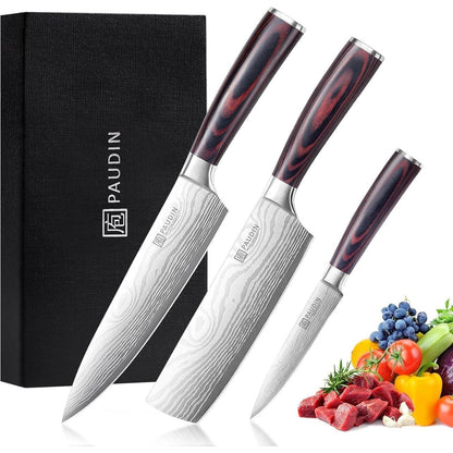 Hochwertiges Messerset 3-tlg Küchenmesser Set Carbon Klinge