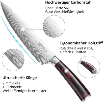Hochwertiges Messerset 3-tlg Küchenmesser Set Carbon Klinge
