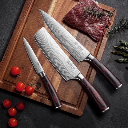 Hochwertiges Messerset 3-tlg Küchenmesser Set Carbon Klinge