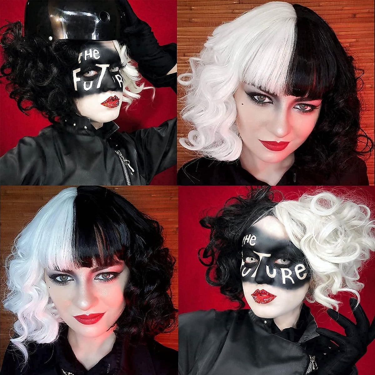 Schwarz-Weiß Bob Perücke mit Pony – Cosplay & Halloween