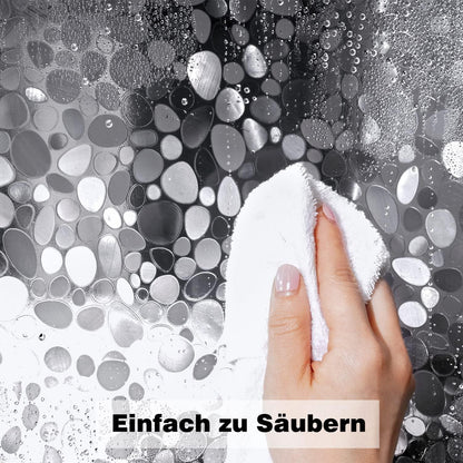 Duschvorhang 180x200 Antischimmel mit Magneten, transparent, 3D Kieselsteine