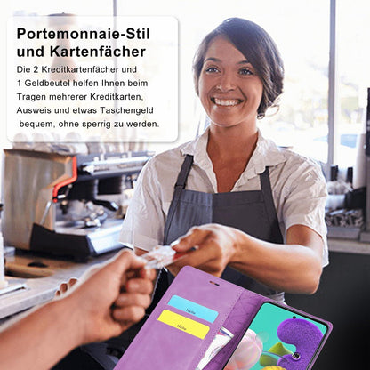A51 Hülle Leder Schutzhülle Wallet Stoßfest Violett - Ailicici