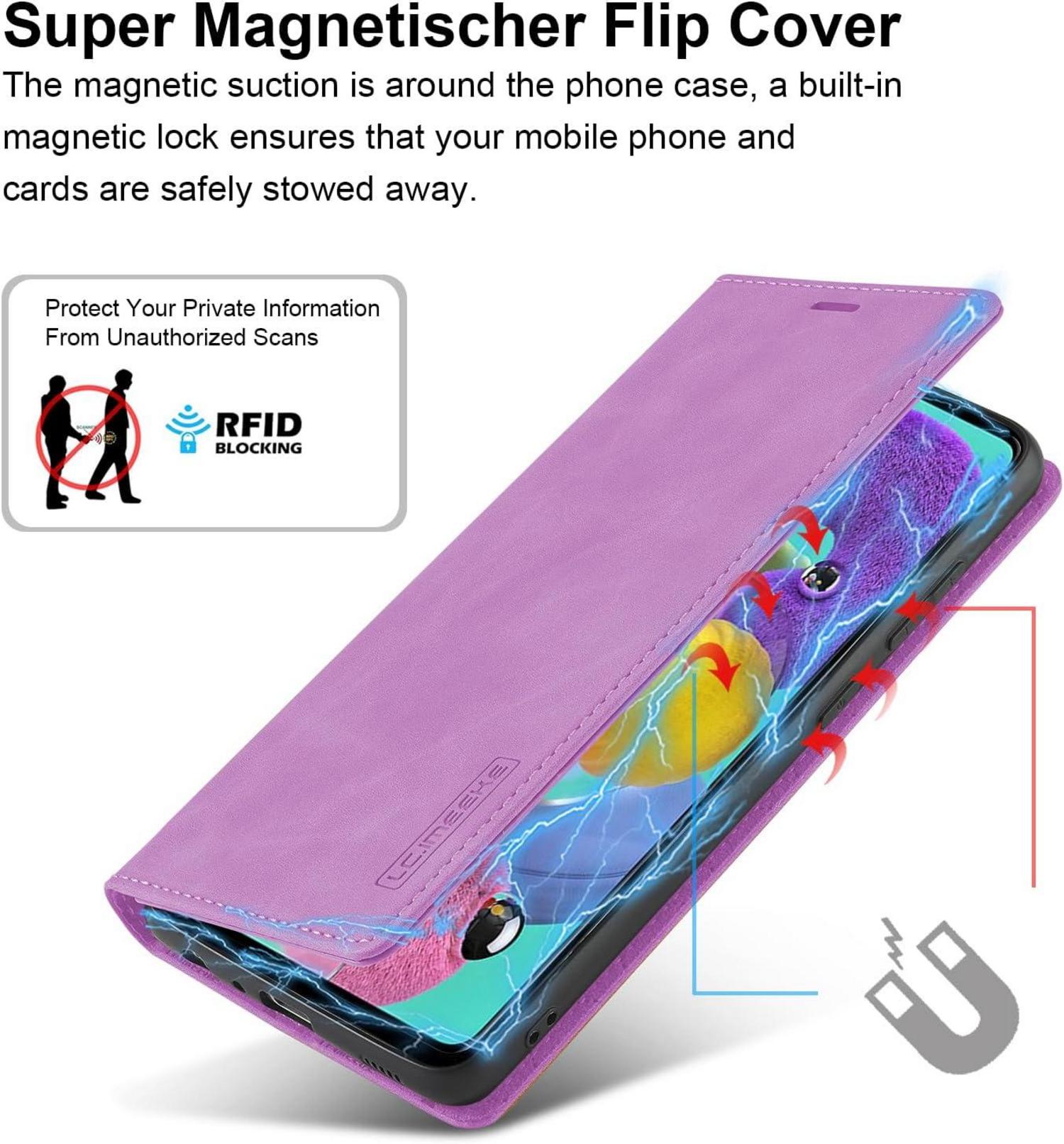 Handyhülle Samsung Galaxy A51 Hülle Leder Wallet Schutzhülle Lila