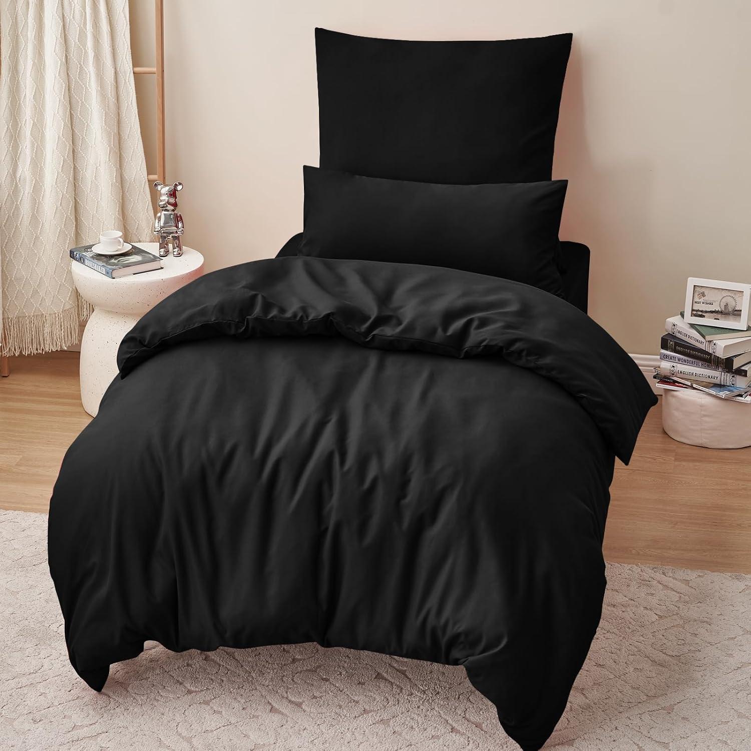 Bettwäsche Set 155x220 Schwarz Microfaser Reißverschluss