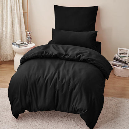 Bettwäsche Set 155x220 Schwarz Microfaser Reißverschluss