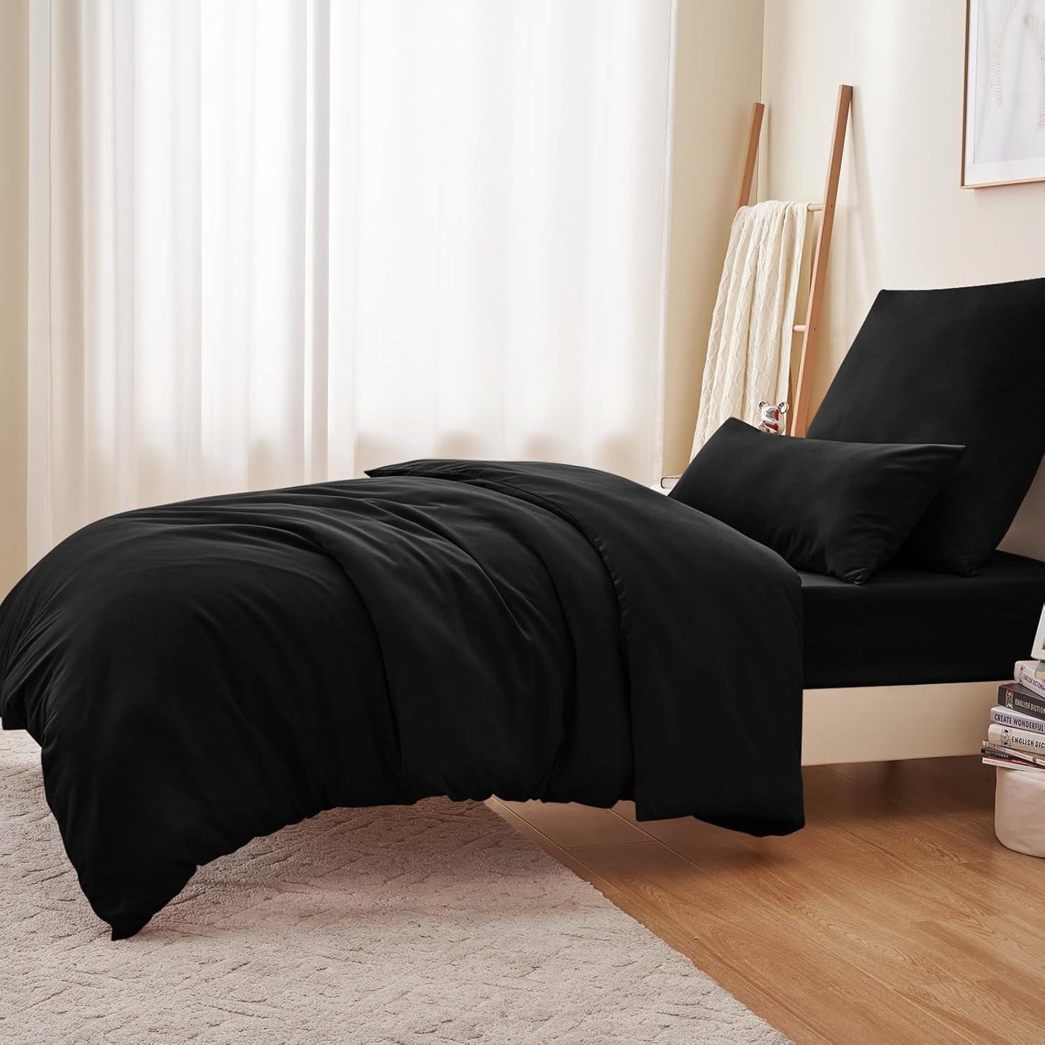Bettwäsche Set 155x220 Schwarz Mikrofaser Weich & Bügelfrei
