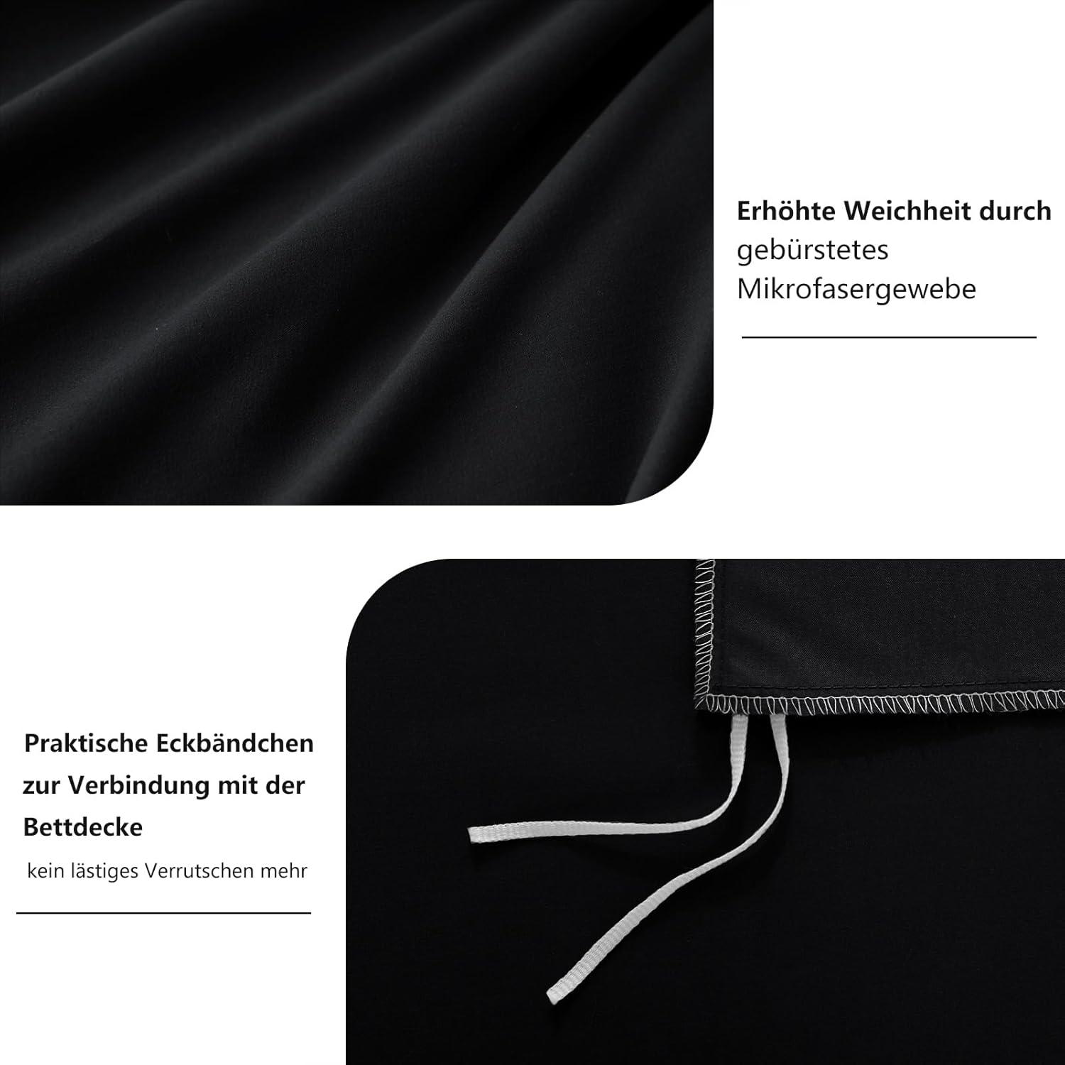 Bettwäsche 220x240 Schwarz 3teilig Set Kissenbezüge Mikrofaser