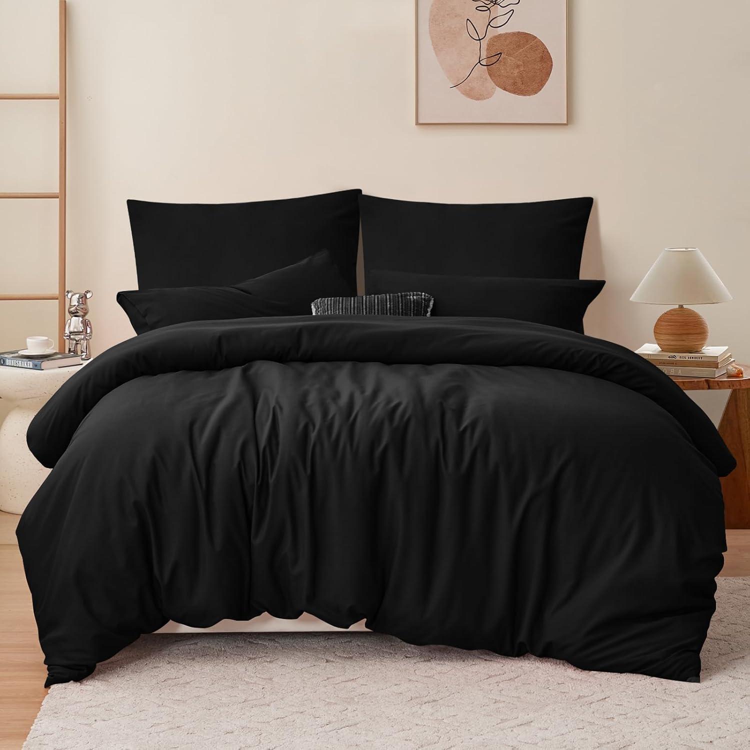 Bettwäsche 200x220 Schwarz 3teilig Mikrofaser Reißverschluss Weich
