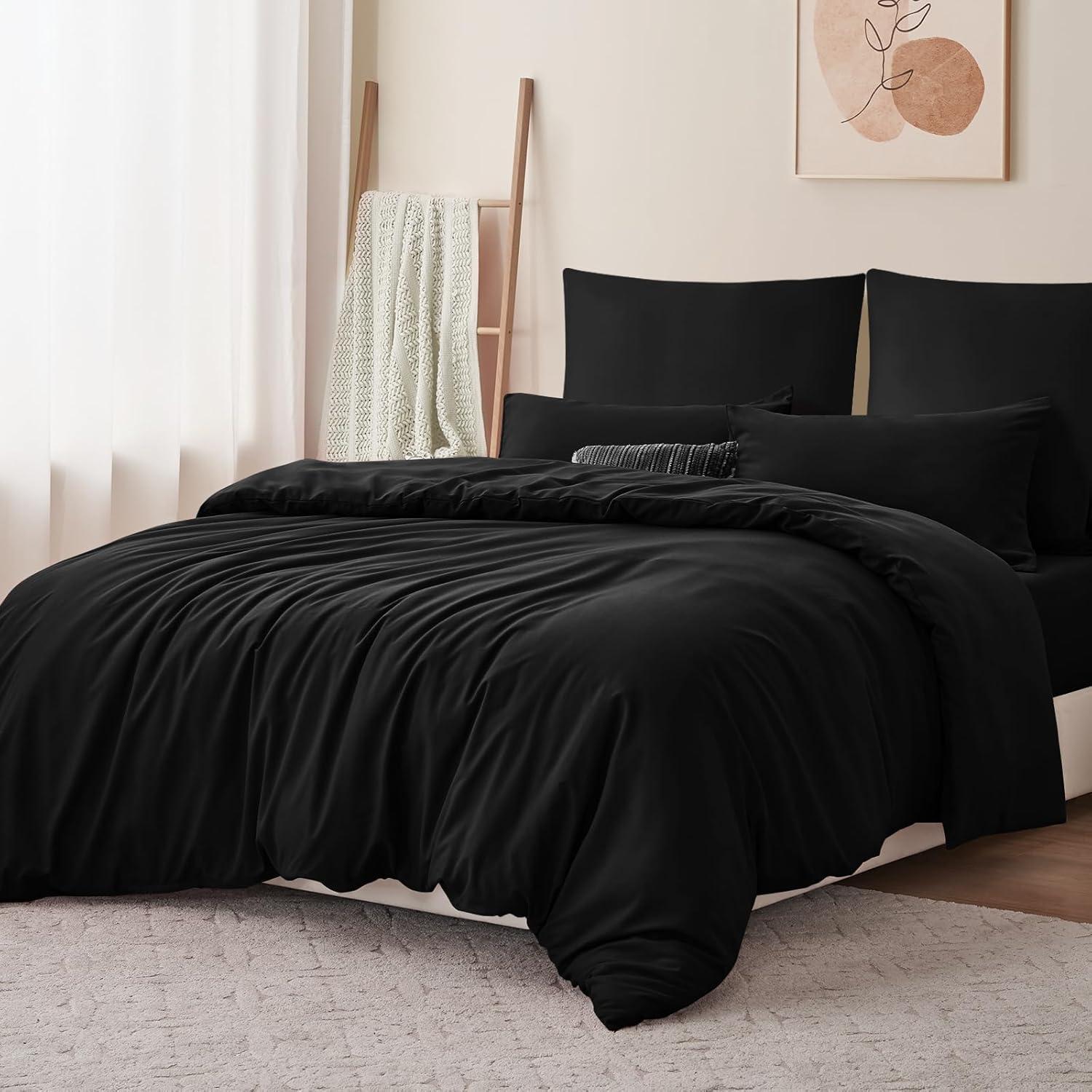 Bettwäsche 200x220 Schwarz 3teilig Mikrofaser Reißverschluss