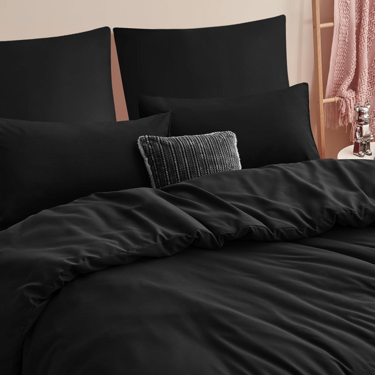 Bettwäsche 200x220 Schwarz 3teilig Mikrofaser Reißverschluss Weich