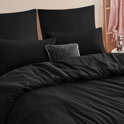 Bettwäsche 200x220 Schwarz 3teilig Mikrofaser Reißverschluss Weich