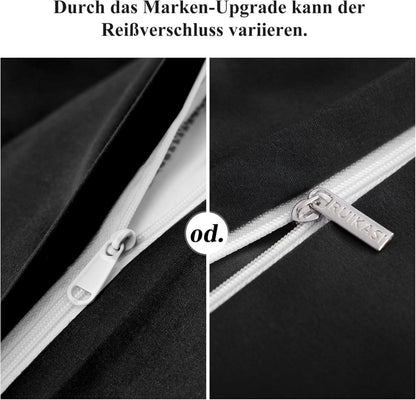 Bettwäsche 200x220 Schwarz 3teilig Mikrofaser Reißverschluss Weich