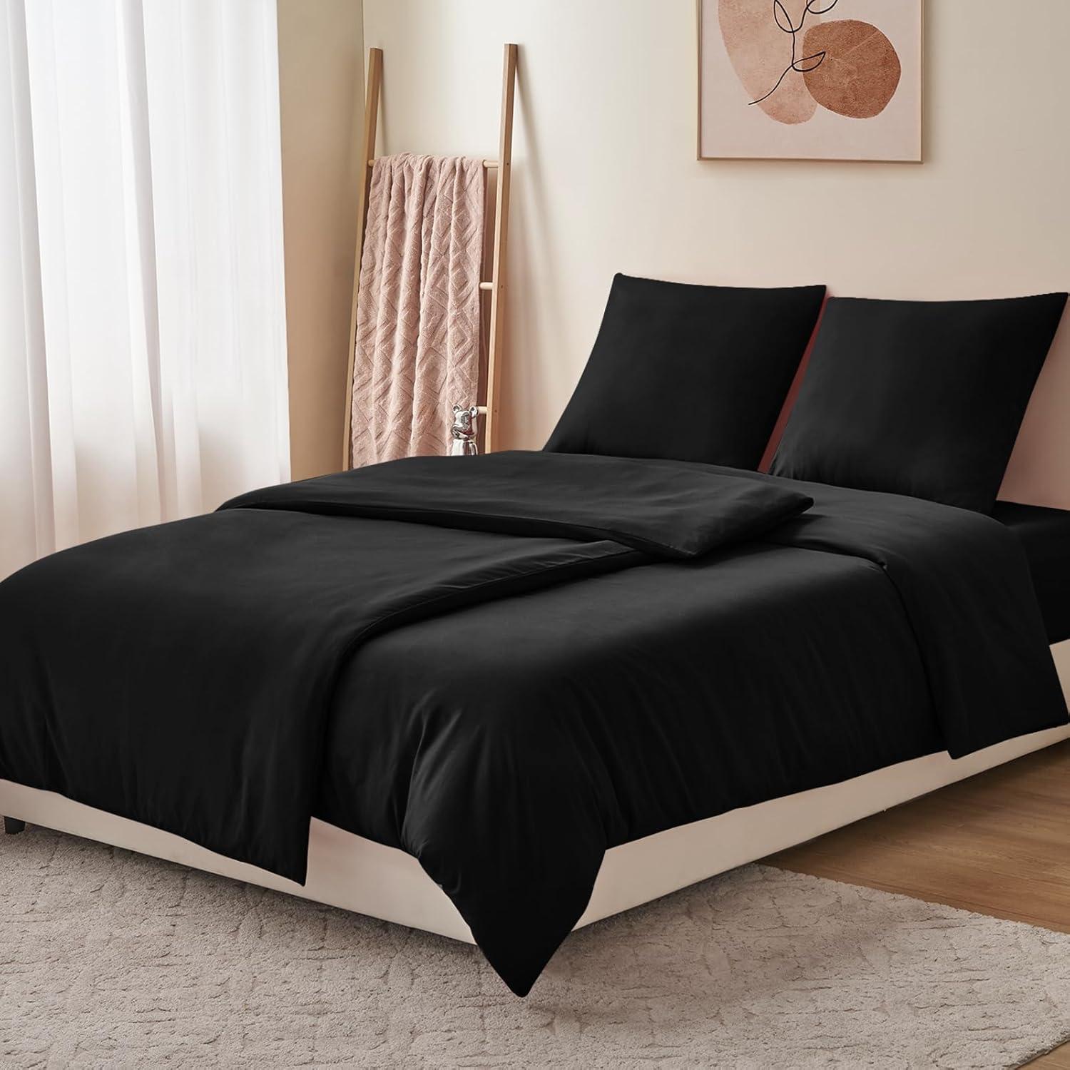 Bettwäsche-Set Schwarz 135x200 4tlg. Mikrofaser Reißverschluss