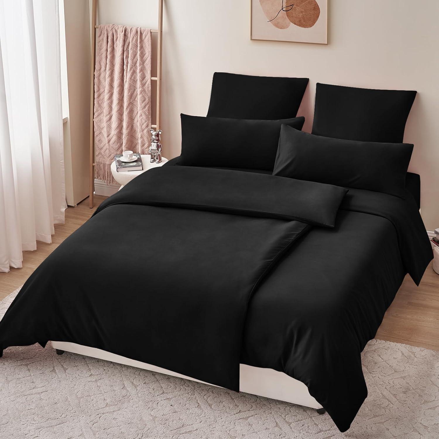 Bettwäsche 135x200 4teilig Schwarz Mikrofaser Reißverschluss
