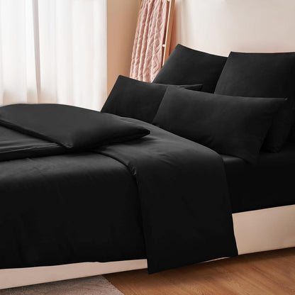 Bettwäsche 135x200 Schwarz 4tlg. Set Mikrofaser Reißverschluss