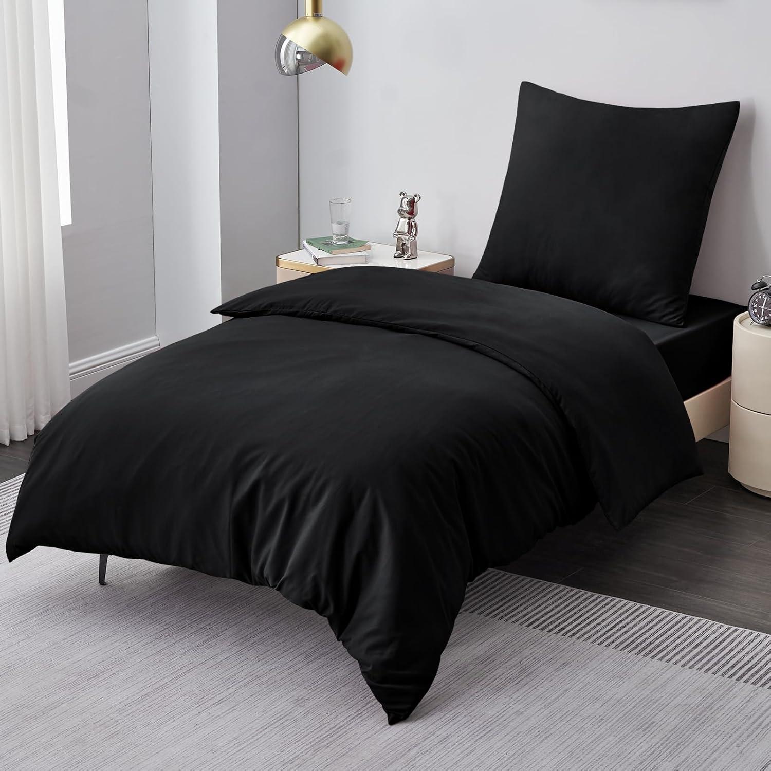 Bettwäsche 155x220 Schwarz Mikrofaser Reißverschluss weich