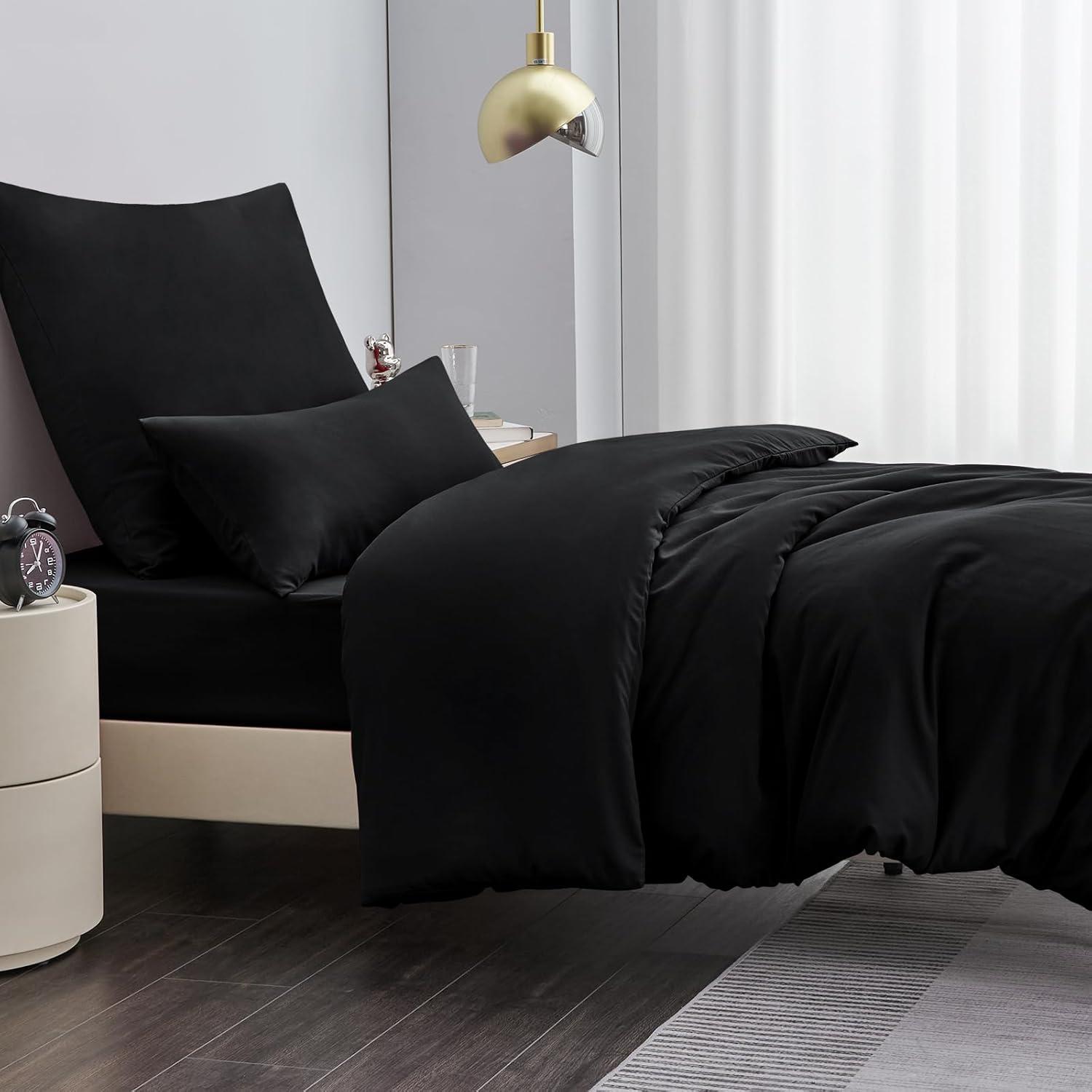 Aisbo Bettwäsche Set Mikrofaser Schwarz 155x220 cm mit Reißverschluss
