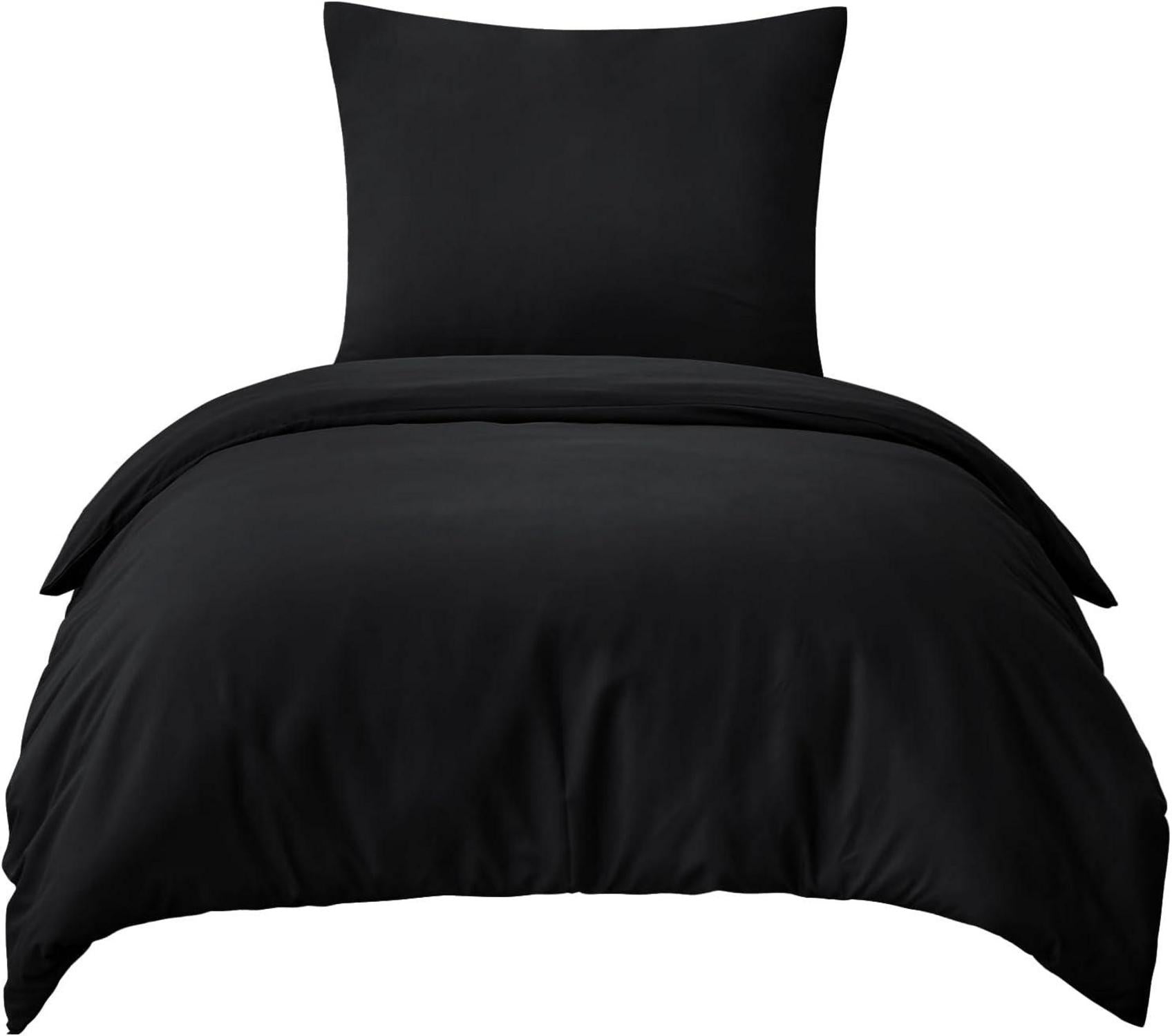 Bettwäsche Set 155x220 Schwarz Mikrofaser Reißverschluss 2-teilig
