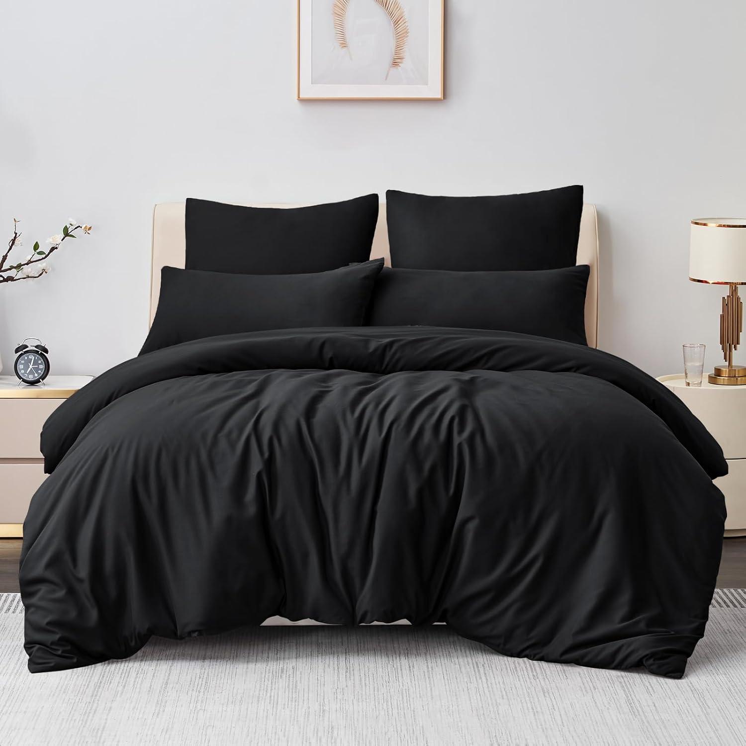 Bettwäsche Set 3-teilig Mikrofaser Reißverschluss Schwarz 200x220cm