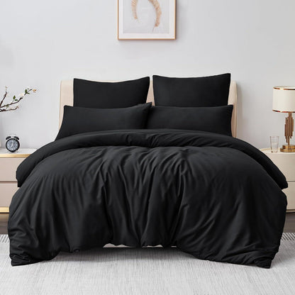 Bettwäsche Set 3-teilig Mikrofaser Reißverschluss Schwarz 200x220cm