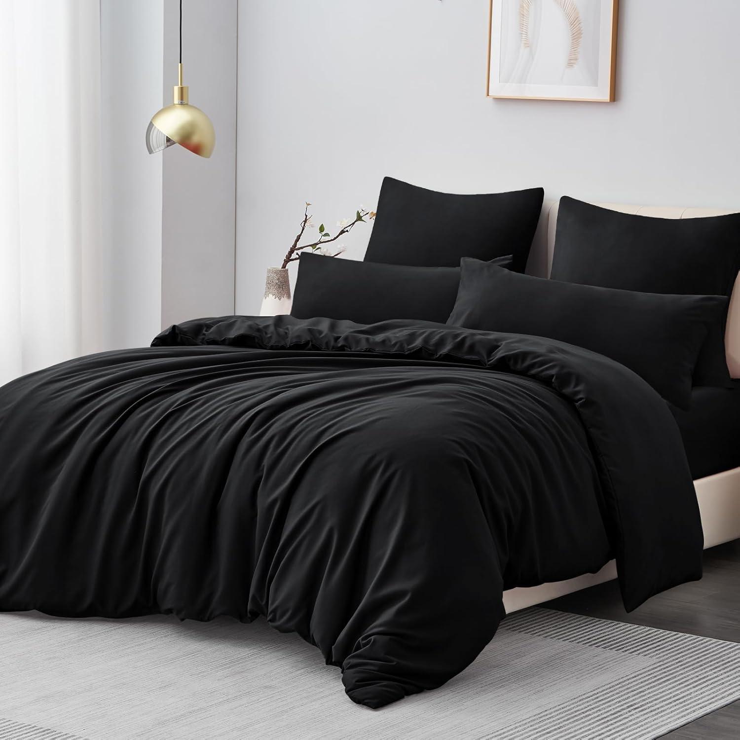 Bettwäsche 200x220 Schwarz 3tlg Mikrofaser Reißverschluss