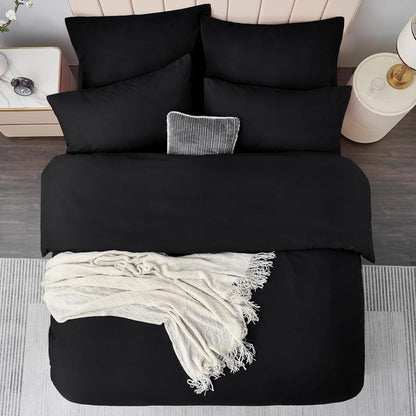 Bettwäsche Set 3-teilig Mikrofaser Reißverschluss Schwarz 200x220cm