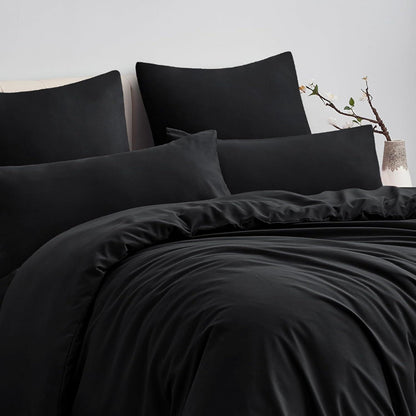 Bettwäsche Set 200x220cm Schwarz Mikrofaser Reißverschluss 3tlg