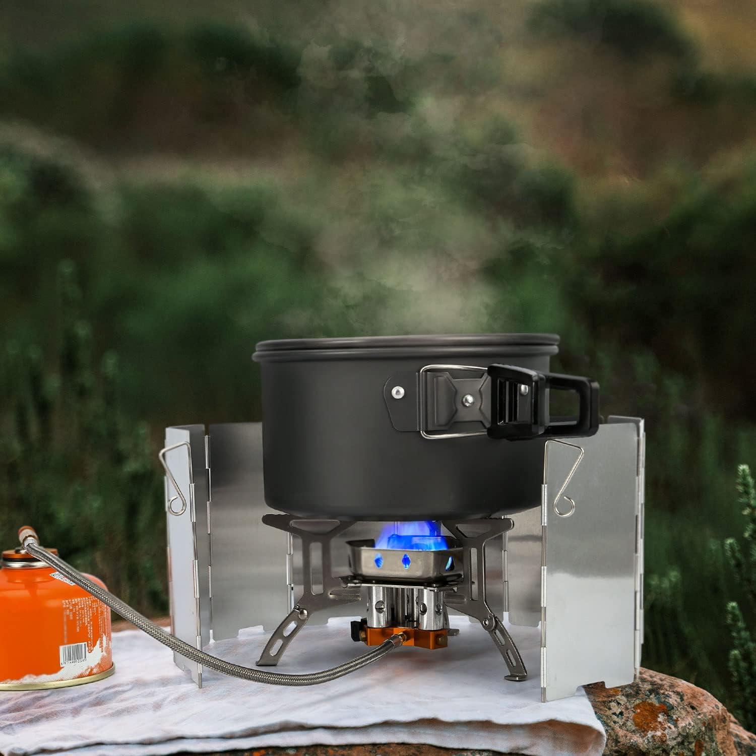 Odoland Campingkocher 6800W Gas Piezozündung Windschutz Outdoor
