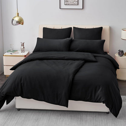 Bettwäsche Set 4tlg Mikrofaser Schwarz 135x200cm Bügelfrei