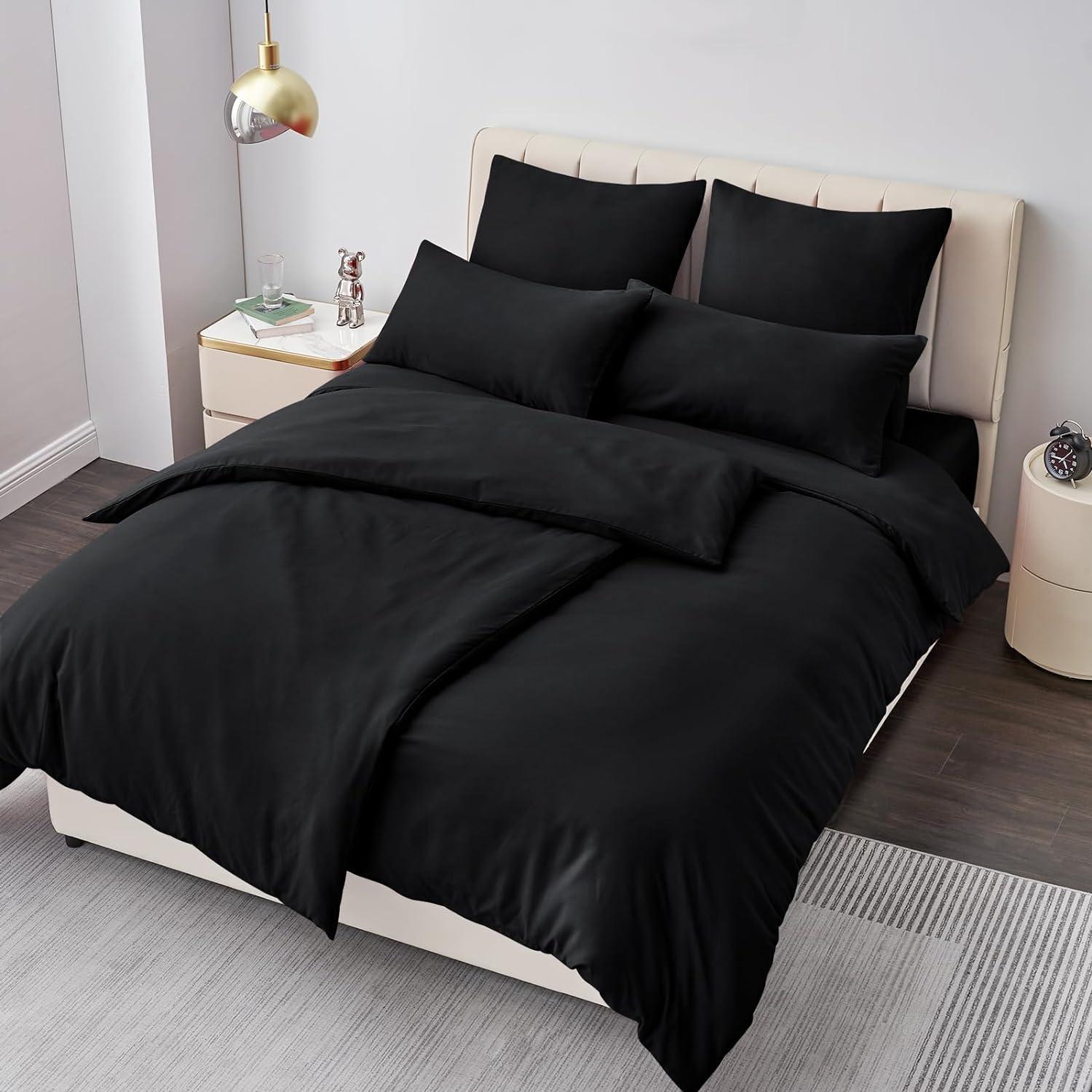Bettwäsche Set Schwarz 135x200cm Mikrofaser 4tlg mit