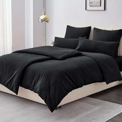 Bettwäsche Set 4tlg Mikrofaser Schwarz 135x200cm Bügelfrei