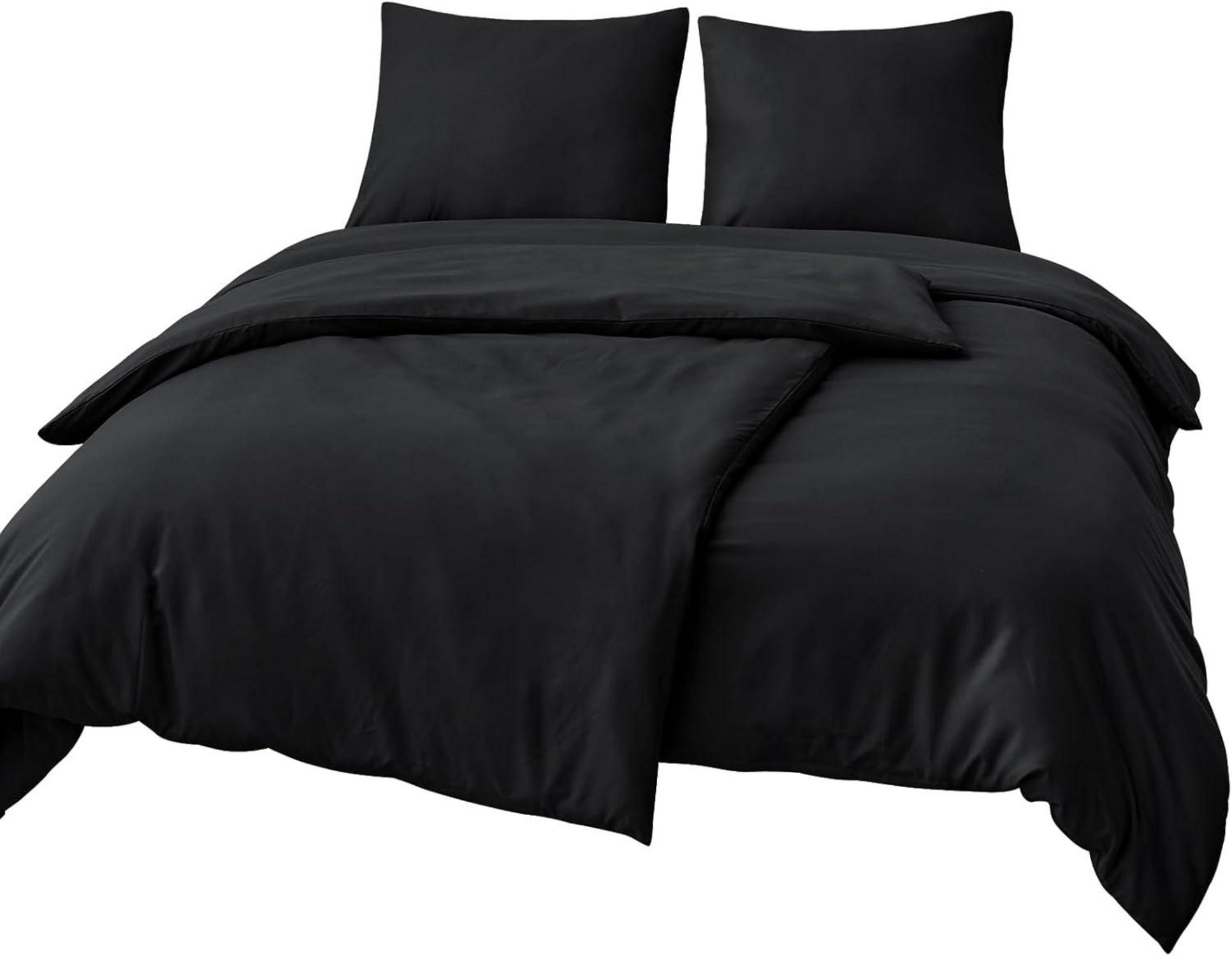 Bettwäsche Set Schwarz 135x200cm 4tlg Mikrofaser Reißverschluss