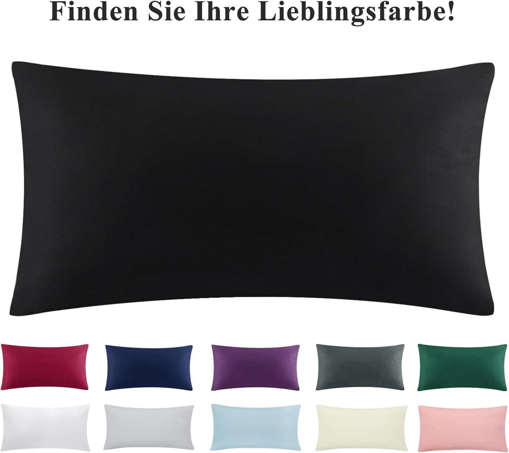 2er Set Kissenbezug 40x80 Schwarz Mikrofaser mit Reißverschluss