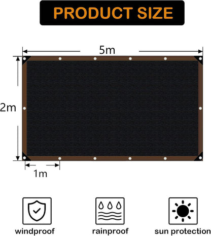 Sonnensegel rechteckig Balkon Schattennetz UV-Schutz 2x5m Schwarz