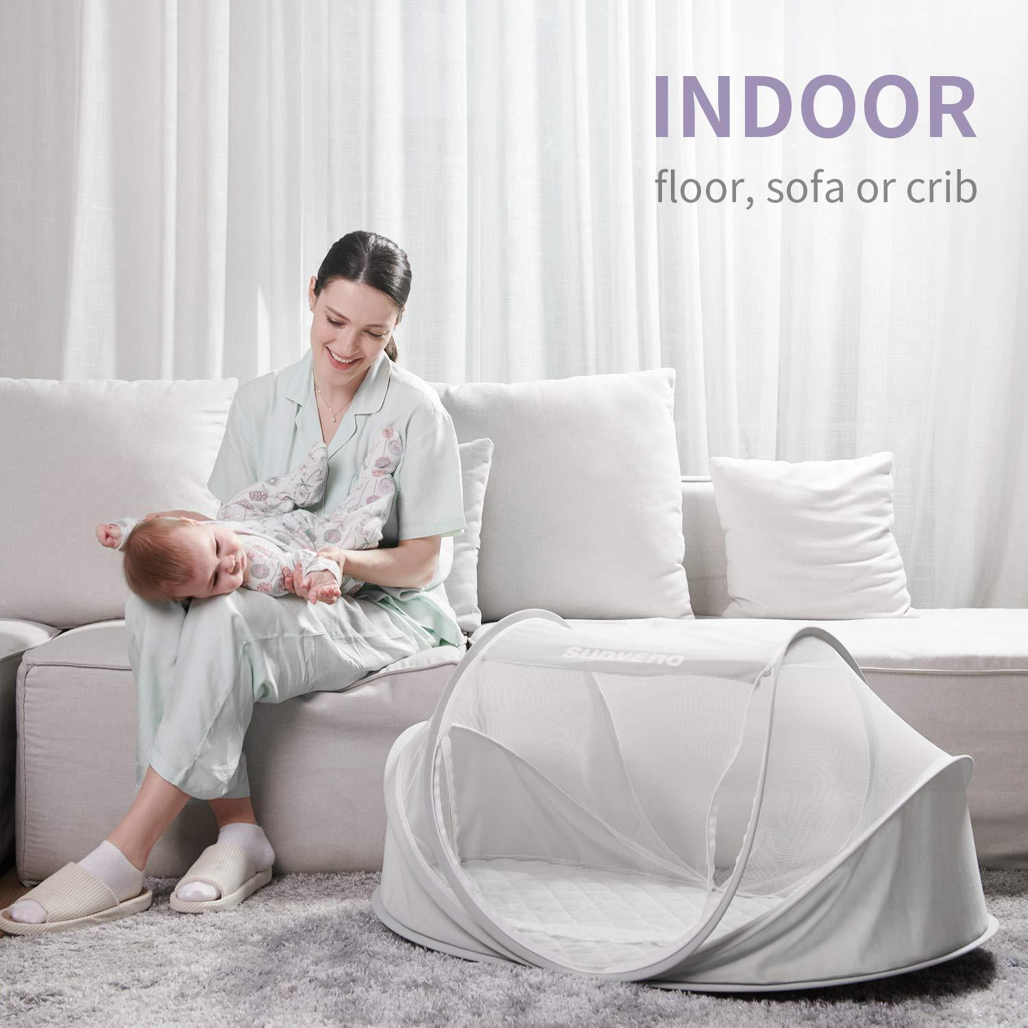 SUNVENO Großes Babyzelt | tragbares Baby-Reisebett | Strand-Sonnenschutz | Pop-Up-Kleinkindnetz | Innen & außen