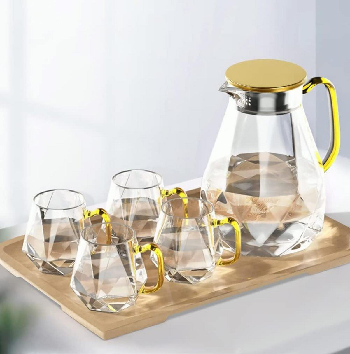 Glaskaraffe mit Deckel 2 Liter, 4 Tassen, Wasserkaraffe Schwarz
