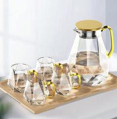 Glaskaraffe mit Deckel 2 Liter, 4 Tassen, Wasserkaraffe Schwarz