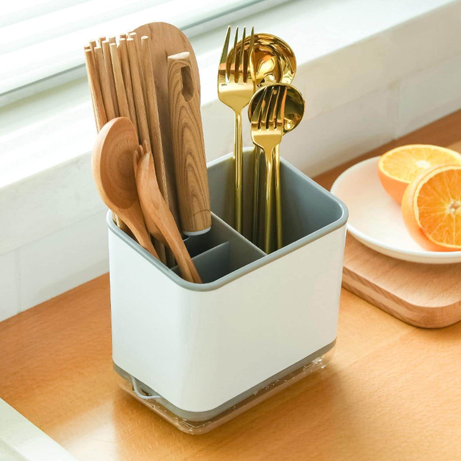 Besteckkorb mit 3 Fächern und Abtropfgestell Beige Organizer