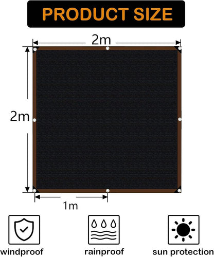 Sonnensegel Rechteckig Balkon Schattennetz 2x2m UV Schwarz