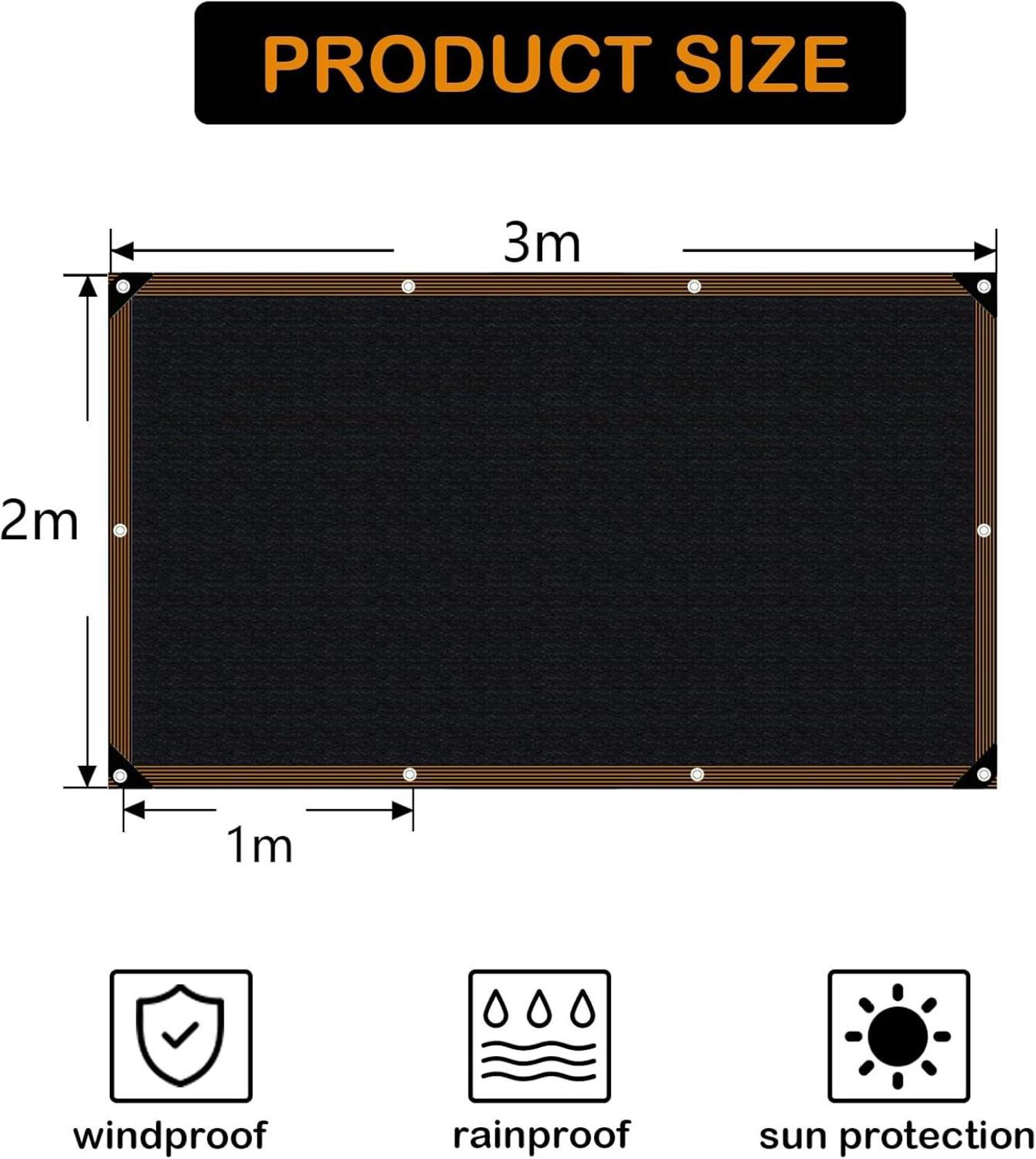 Sonnensegel Rechteckig für Balkon - Schattennetz UV-Schutz 114% - 2x3m