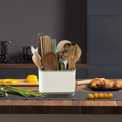 Besteckkorb Organizer mit Abtropfgestell, 3 Fächer, Herausnehmbare Auffangschale