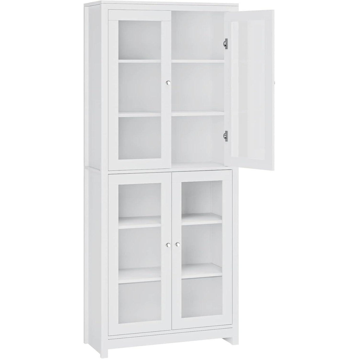 Vitrinenschrank 190 cm | Bücherregal mit 4 Glastüren & 6 Fächern, Weiß